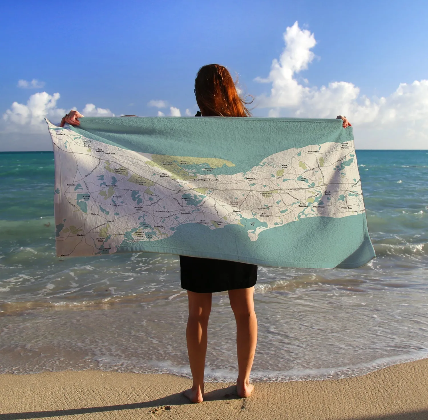 Cape Cod Barnstable MA Sea Glass Map Quick Dry Towel