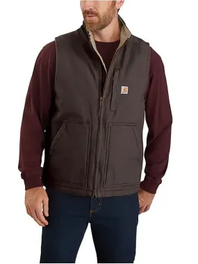 Carhartt Men’s Mock-Neck Sherpa-Lined Vest - Loose Fit - Washed Duck - Dark Brown