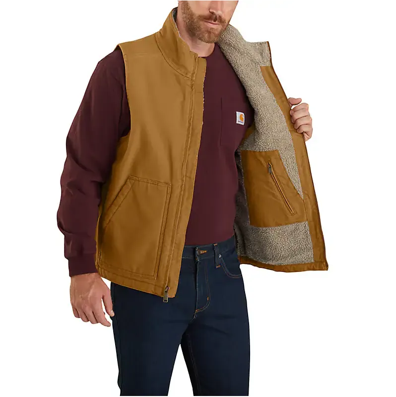 Carhartt Men’s Mock-Neck Sherpa-Lined Vest - Loose Fit - Washed Duck - Dark Brown