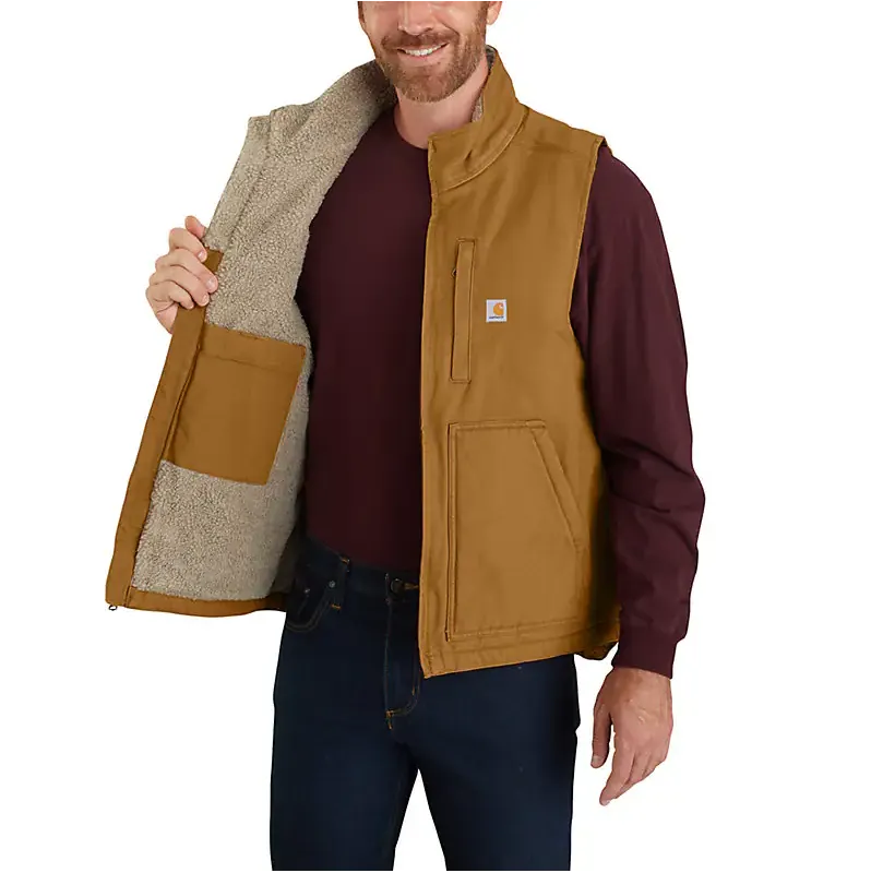 Carhartt Men’s Mock-Neck Sherpa-Lined Vest - Loose Fit - Washed Duck - Dark Brown