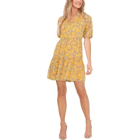 CeCe Womens Floral Mini Babydoll Dress