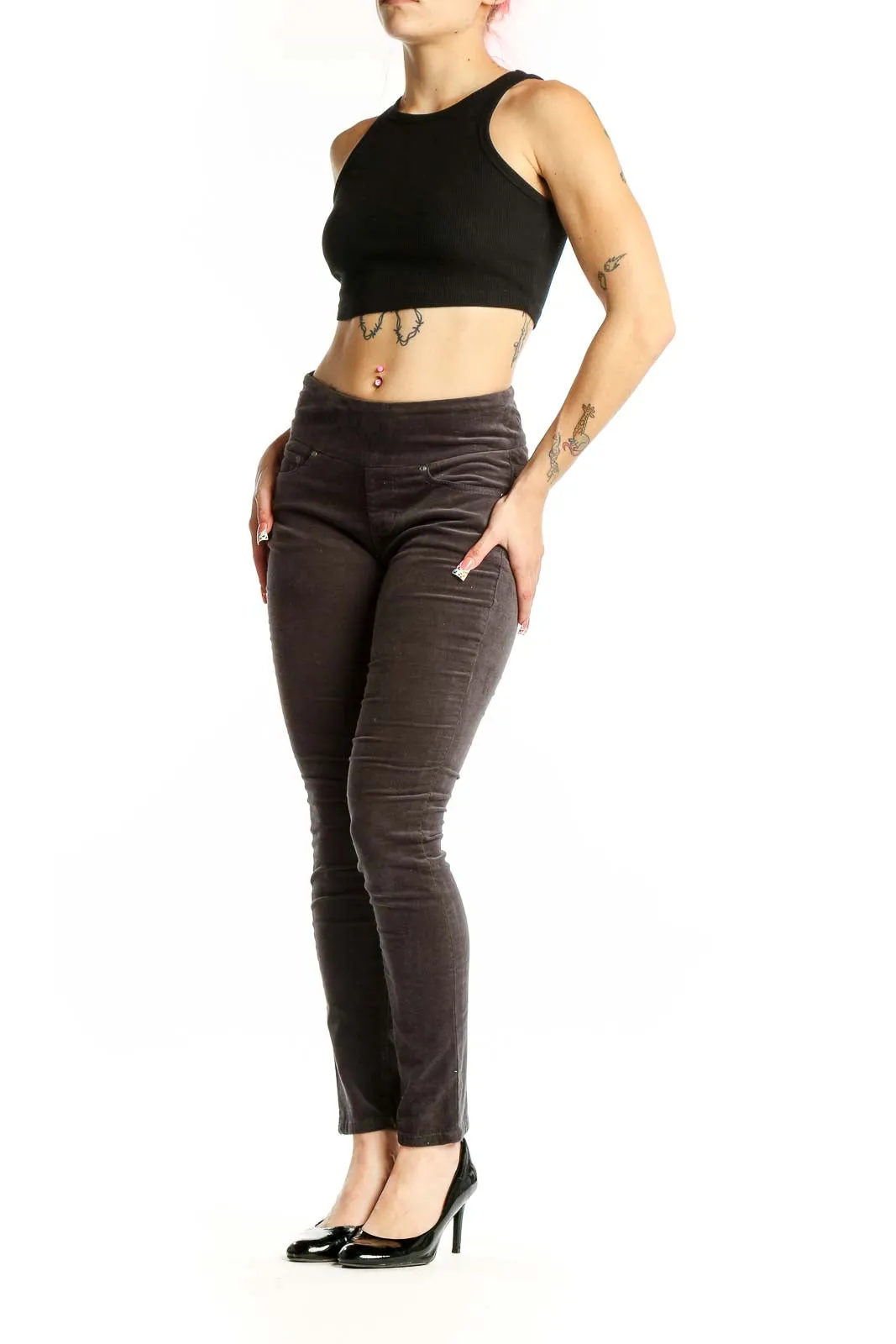 Charcoal Corduroy Slim Fit Pants