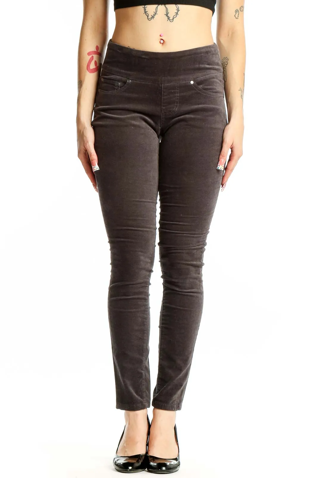 Charcoal Corduroy Slim Fit Pants