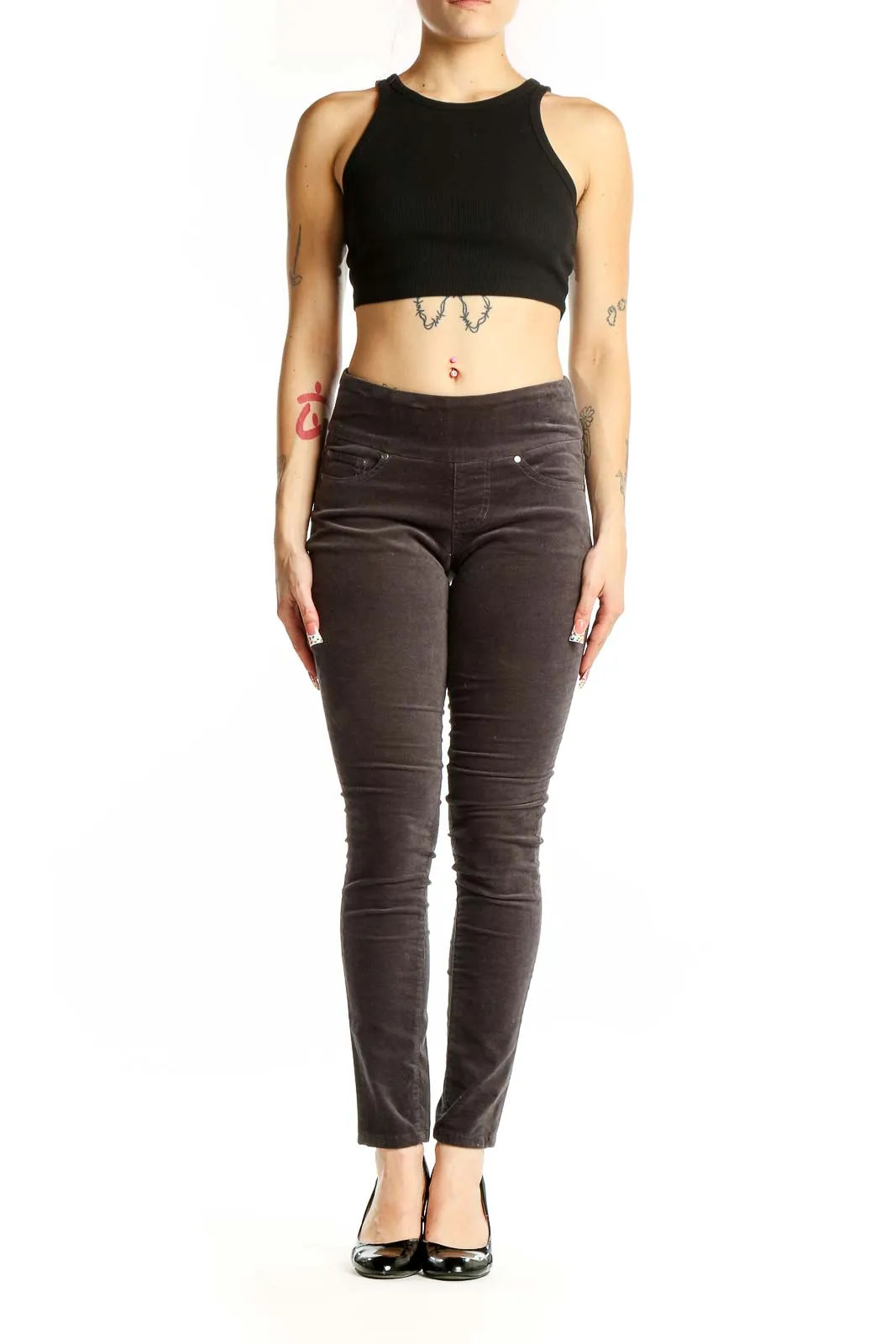 Charcoal Corduroy Slim Fit Pants