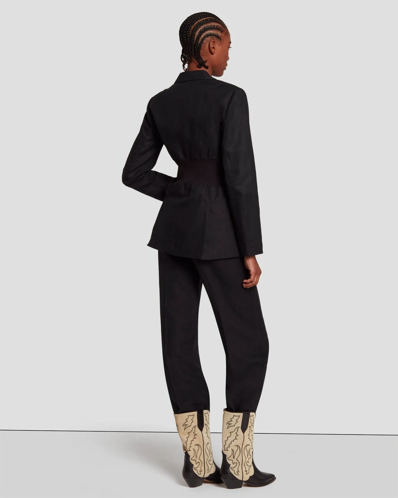 Cinched Waist Linen Blazer in Black