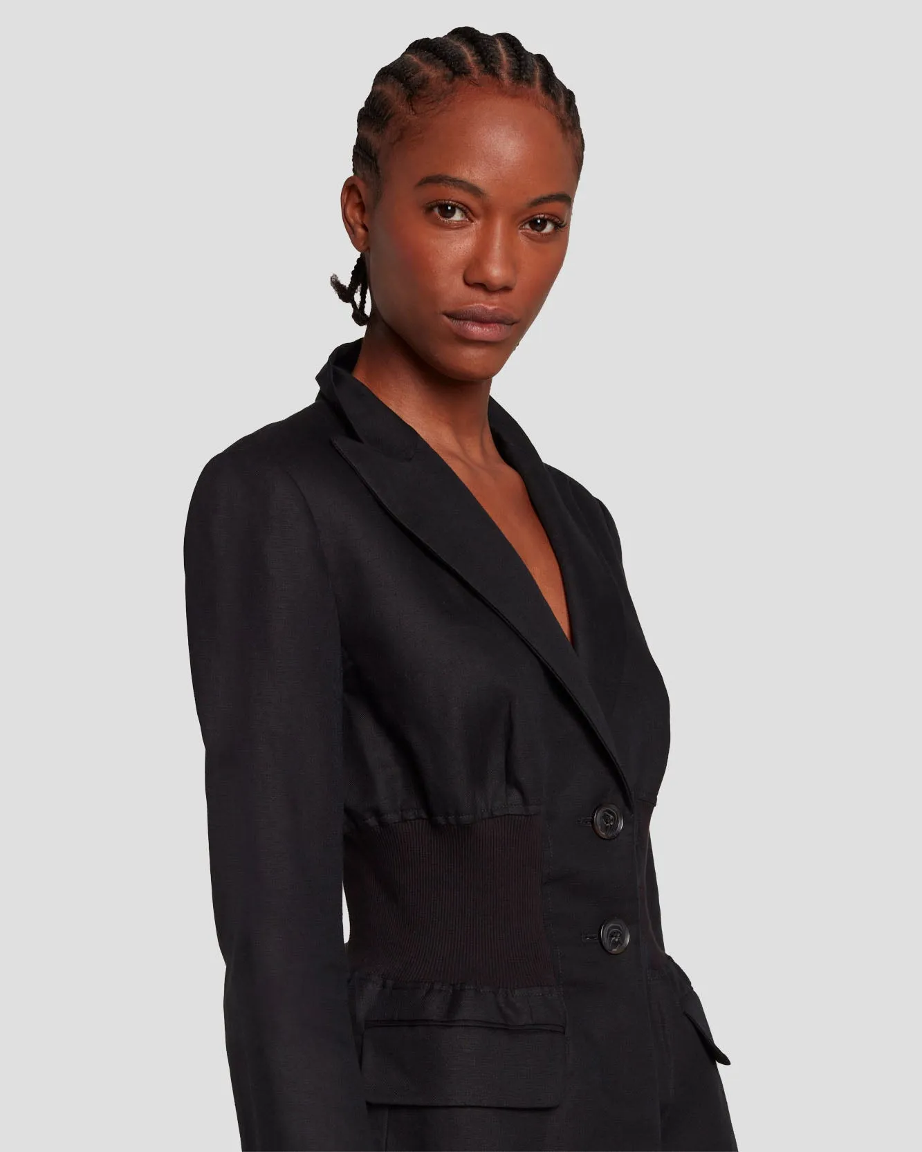 Cinched Waist Linen Blazer in Black