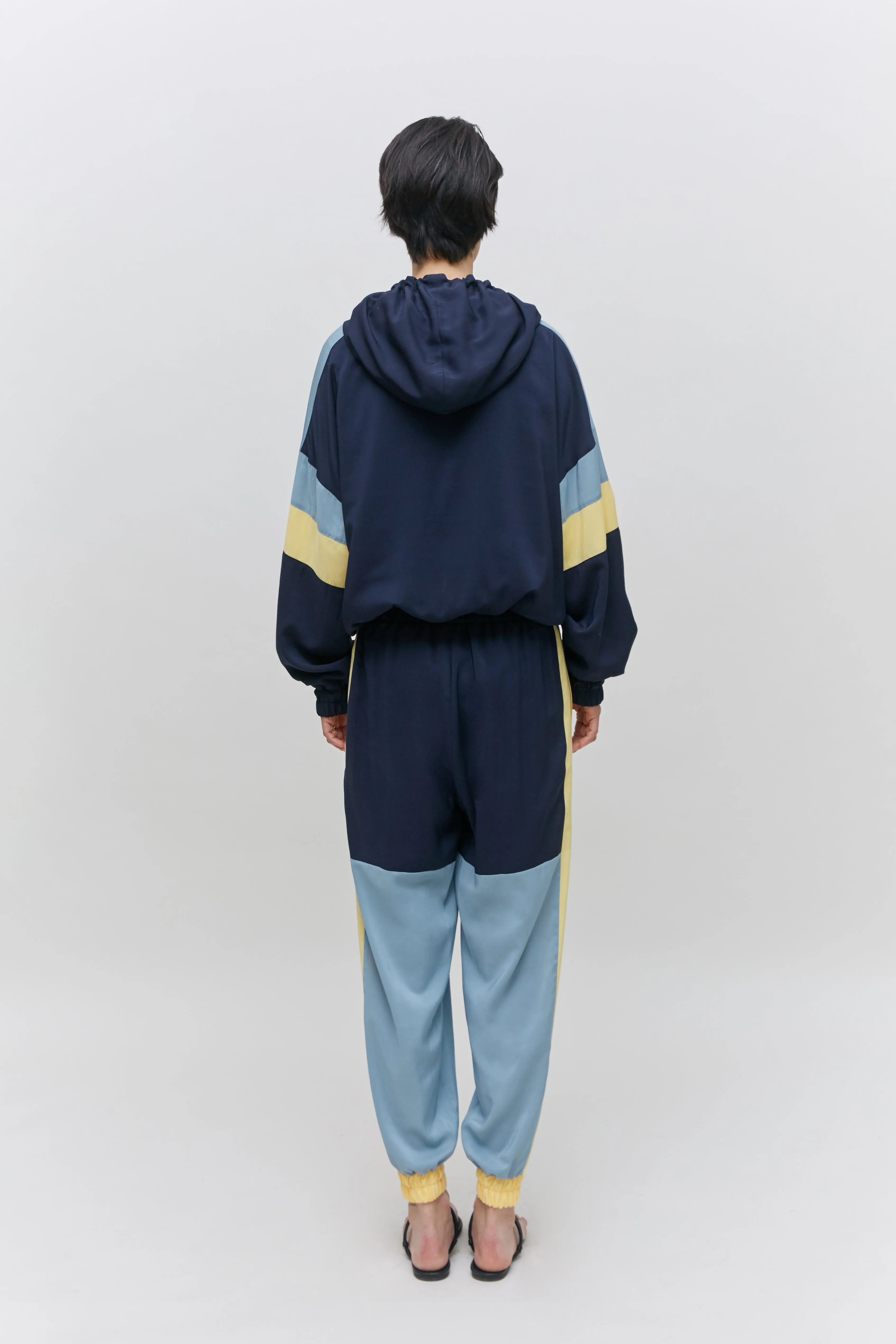 Color blocked hooded track jumper
