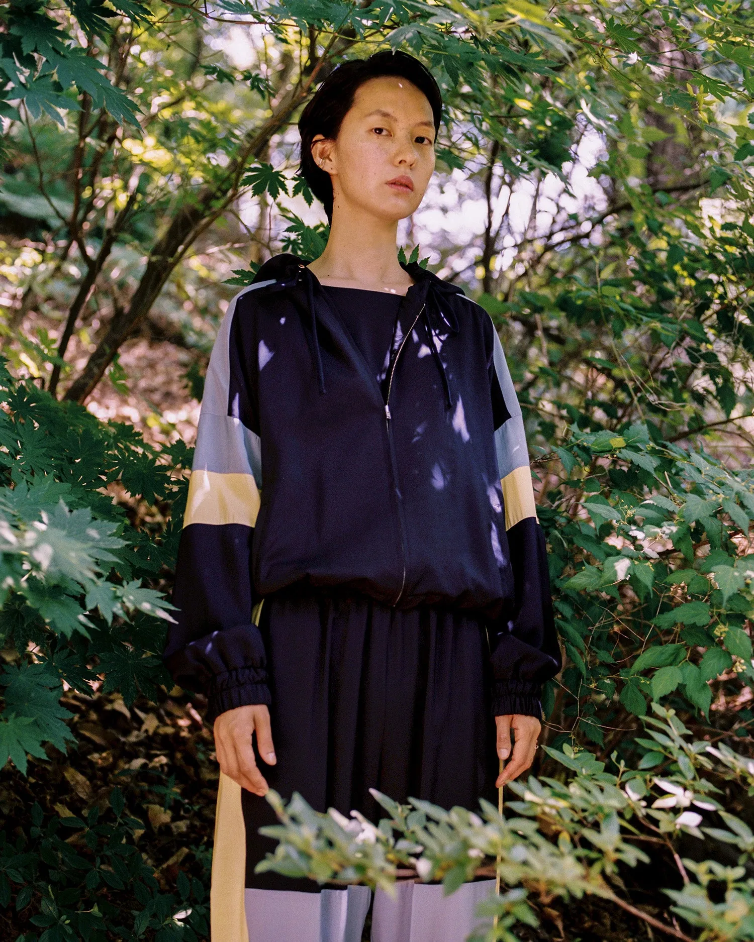 Color blocked hooded track jumper