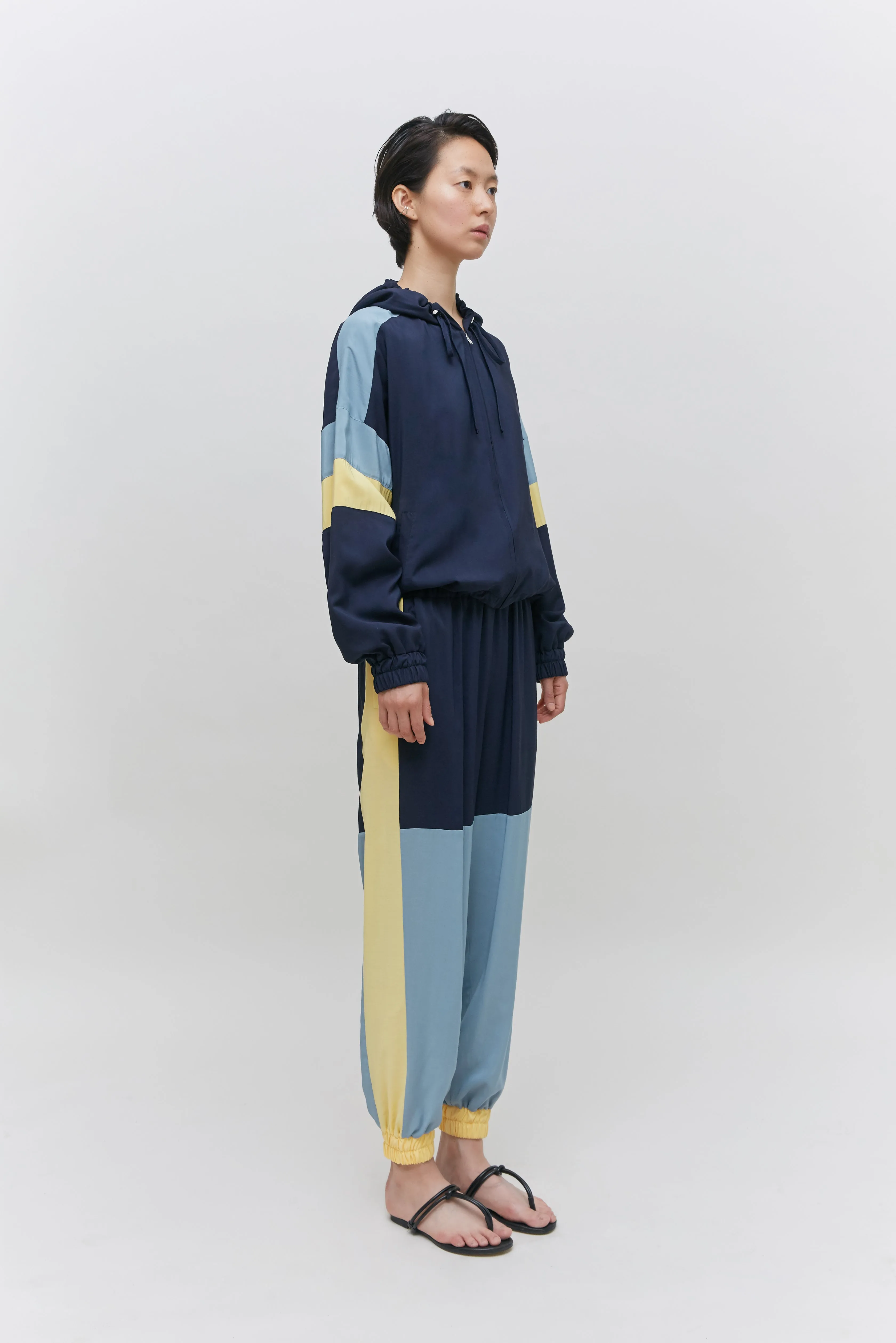 Color blocked hooded track jumper