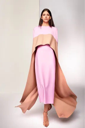 Column Midi Dress with Double-Toned Cape