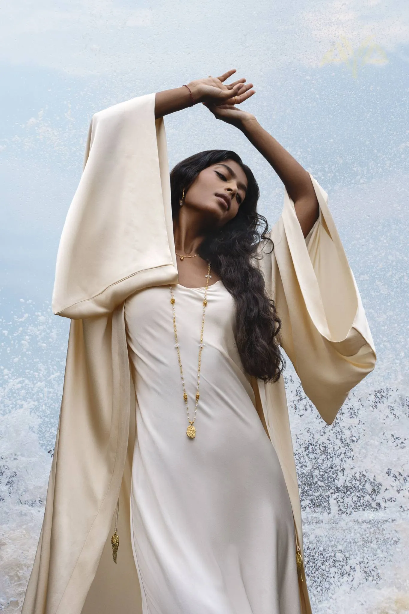 Cream Silk Kimono Cover Up • Wide Sleeve Bohemian Cardigan