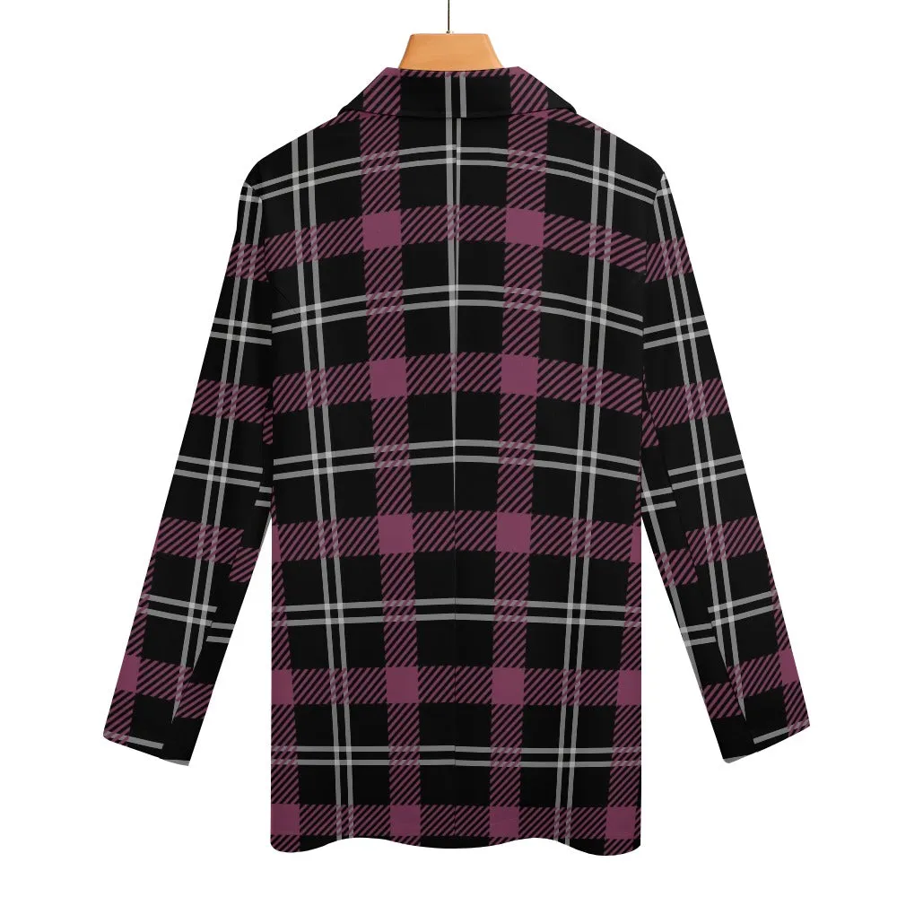 Dark Purple Plaid Casual Suit Jacket