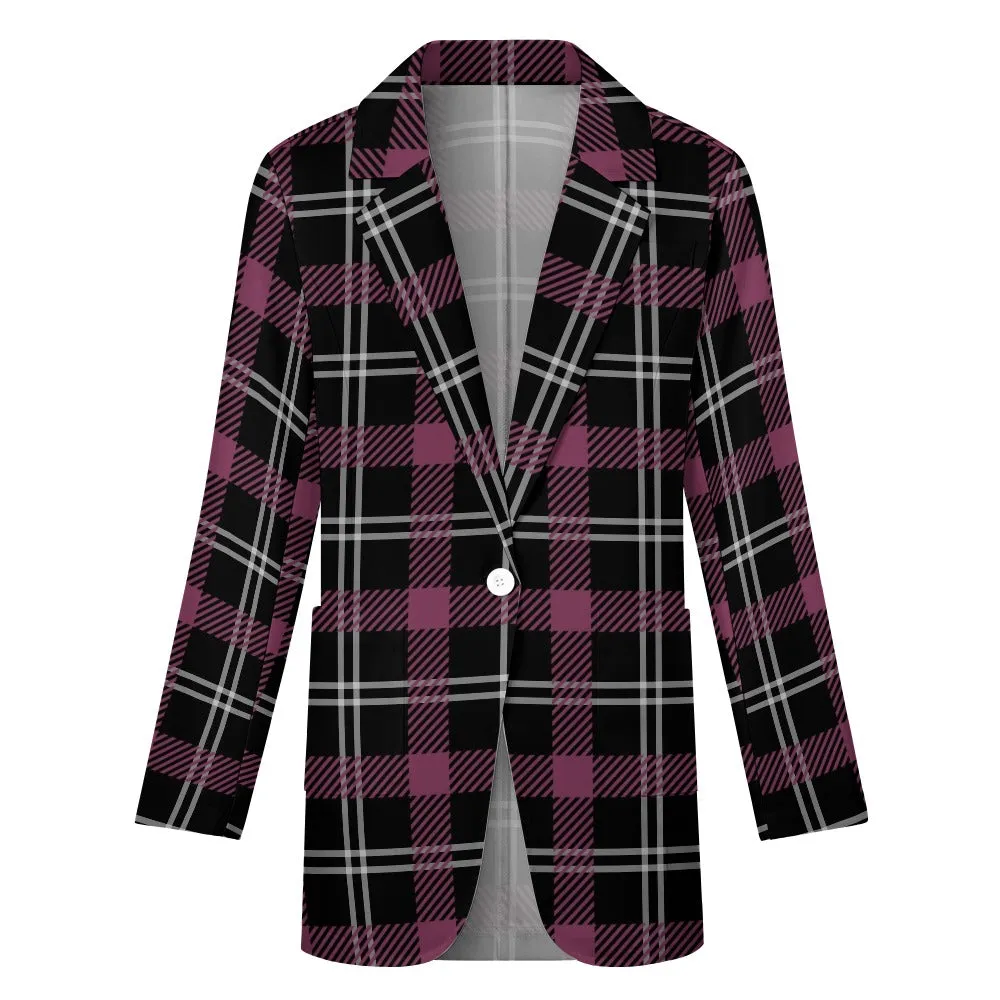 Dark Purple Plaid Casual Suit Jacket