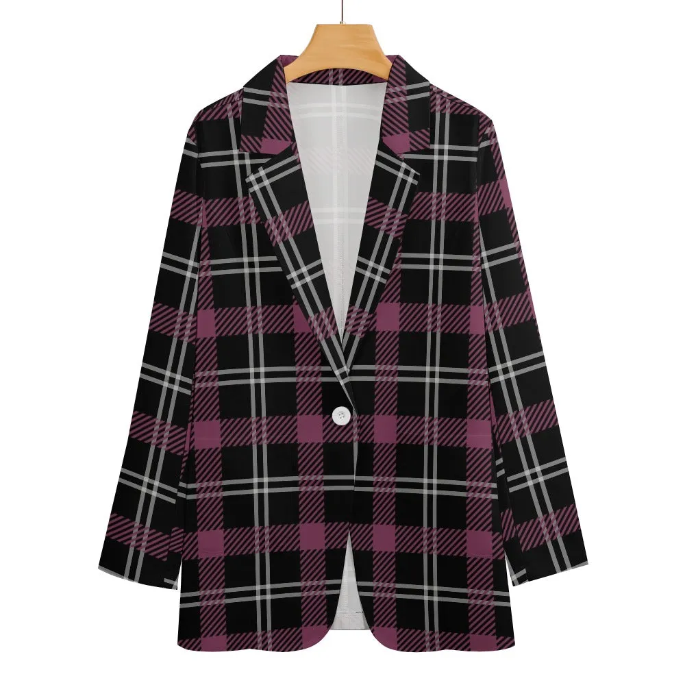 Dark Purple Plaid Casual Suit Jacket