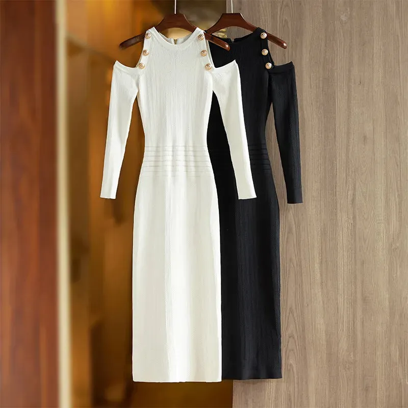 Elegant Off-Shoulder Long Knitted Dress
