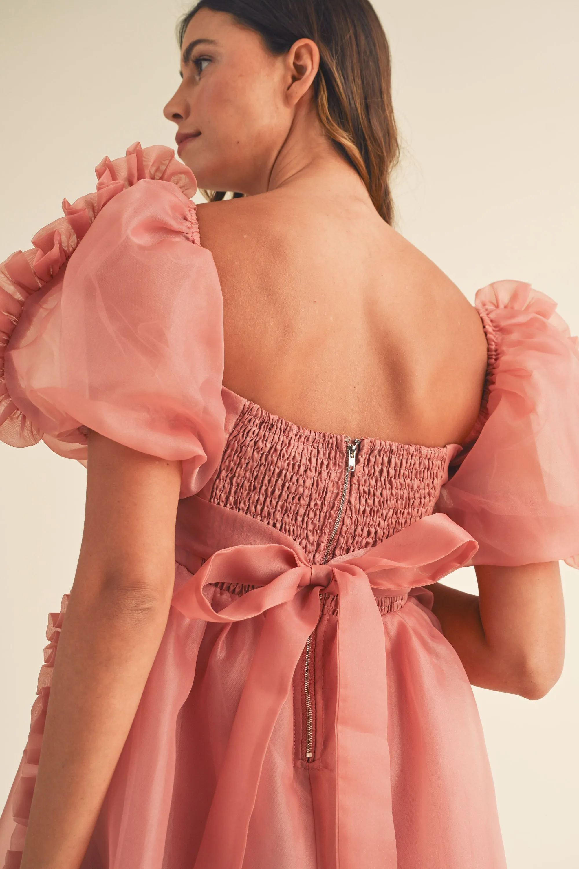 FAUSTINE SQUARE NECK RUFFLE MINI DRESS