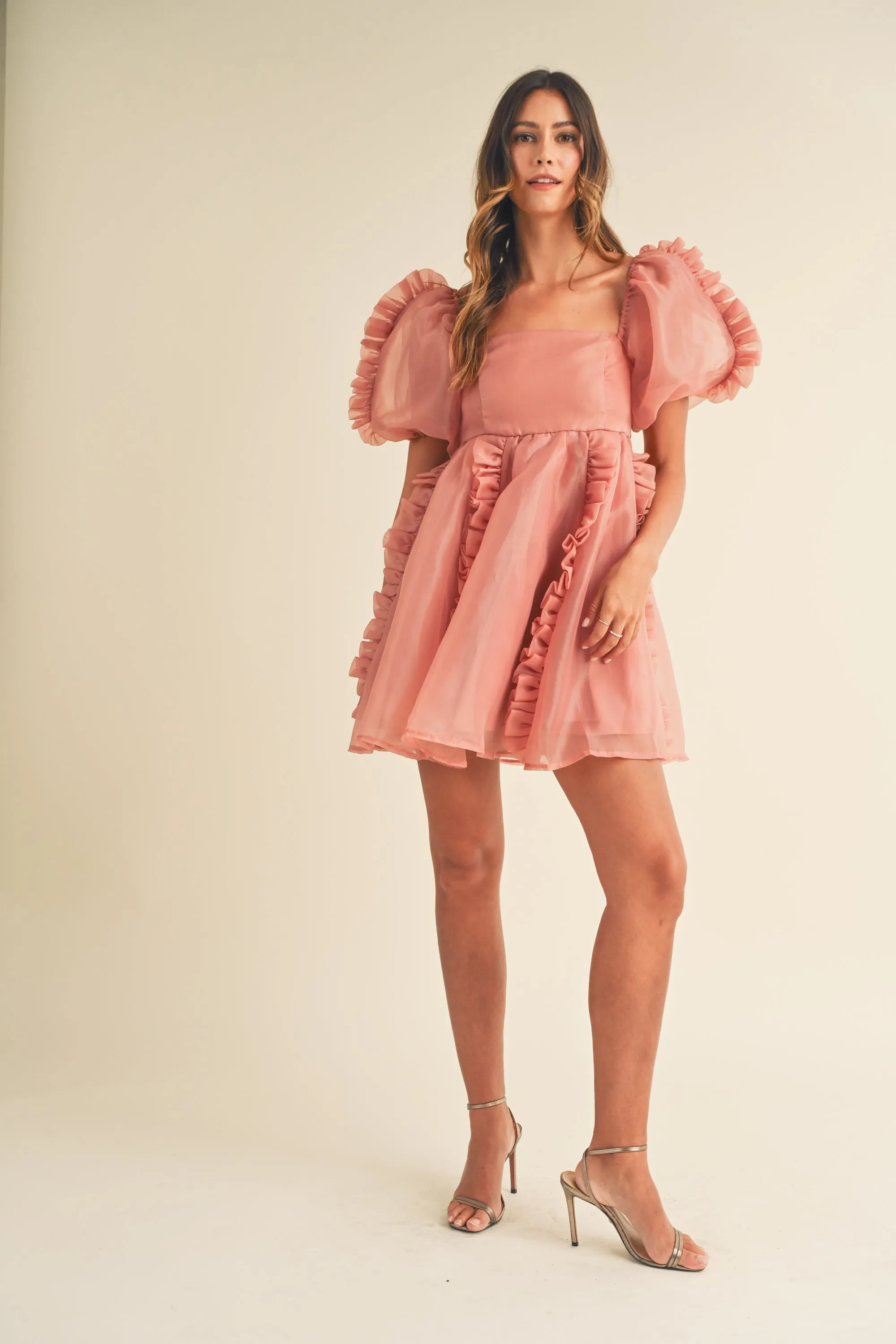 FAUSTINE SQUARE NECK RUFFLE MINI DRESS