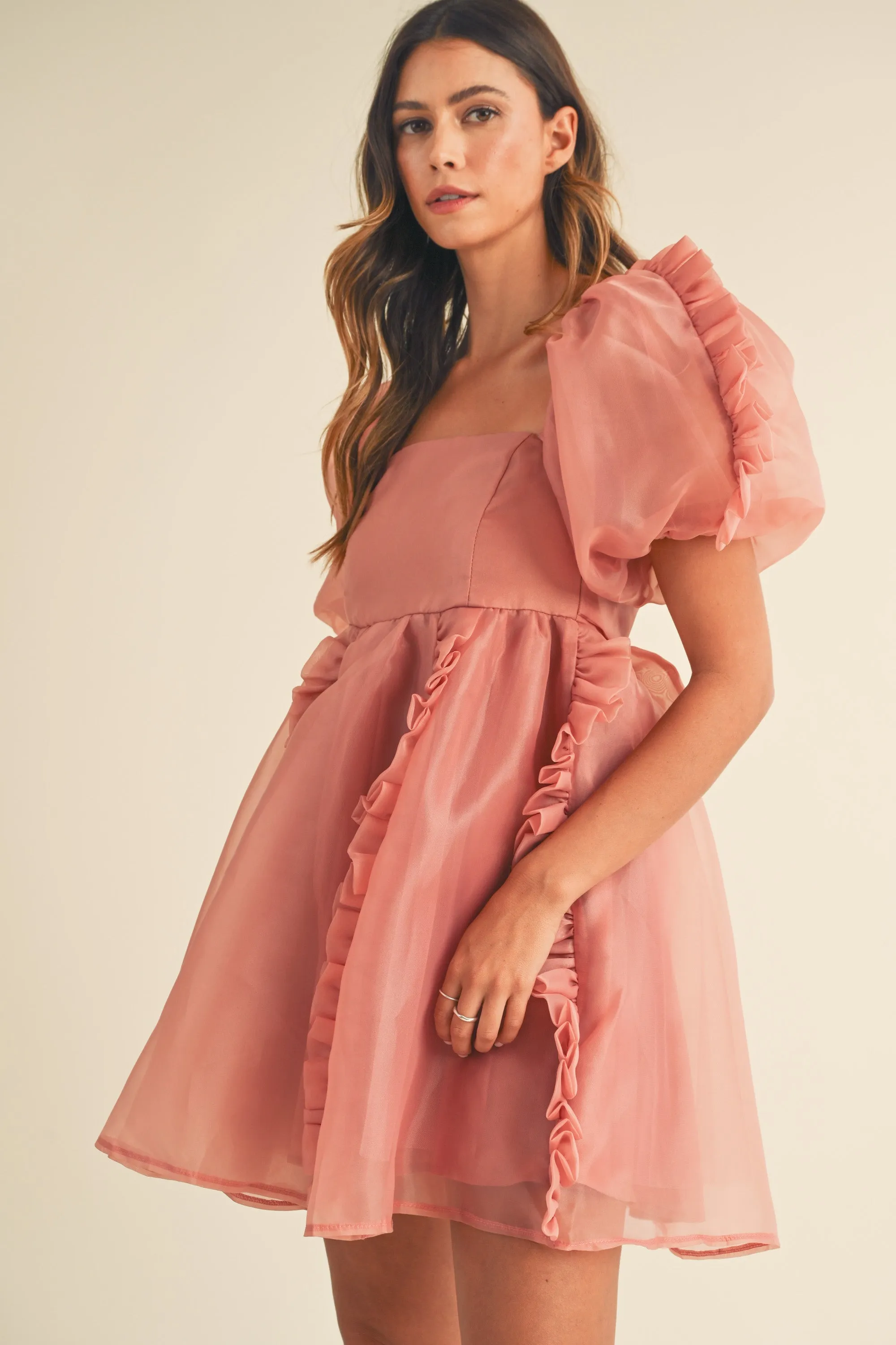FAUSTINE SQUARE NECK RUFFLE MINI DRESS