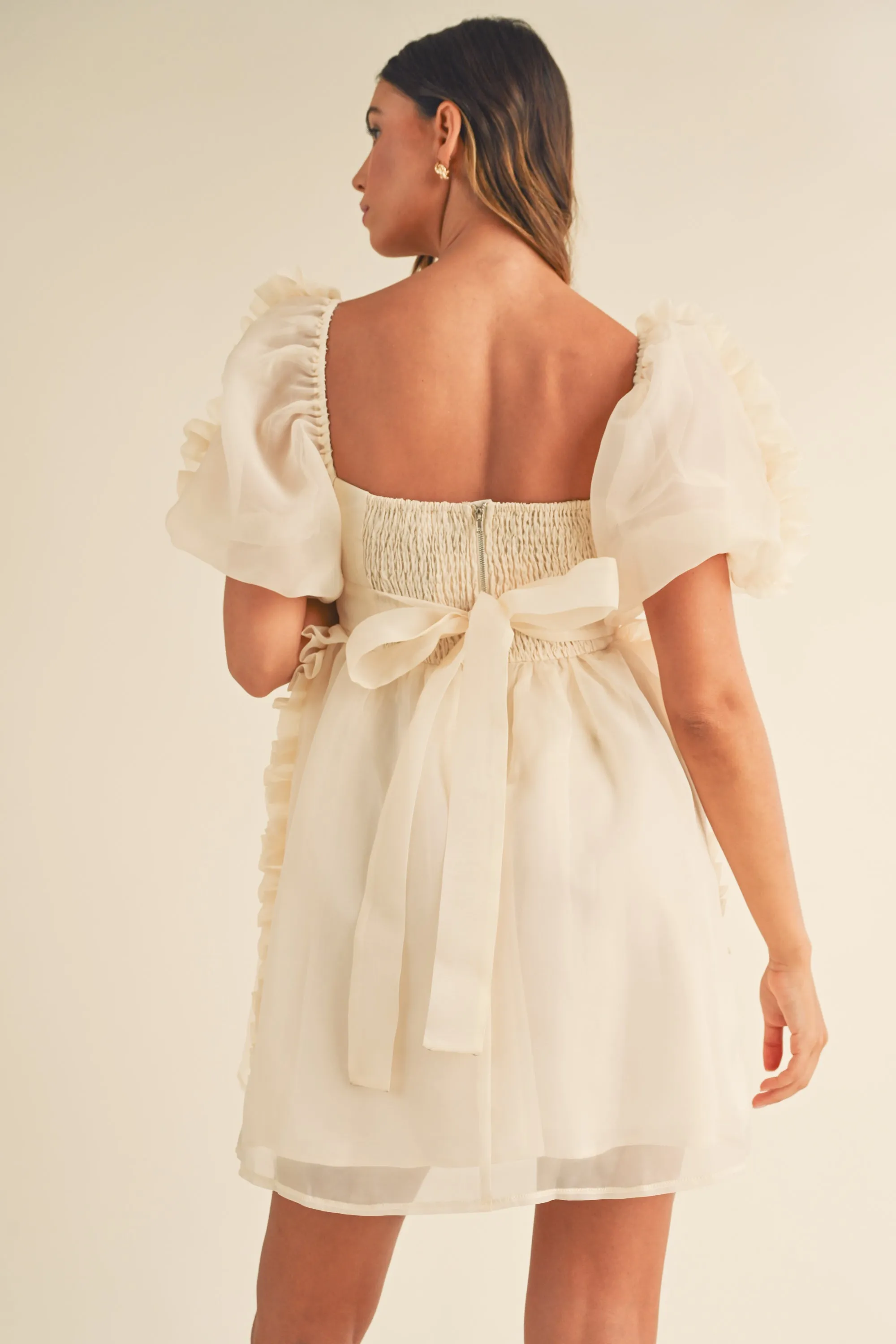 FAUSTINE SQUARE NECK RUFFLE MINI DRESS