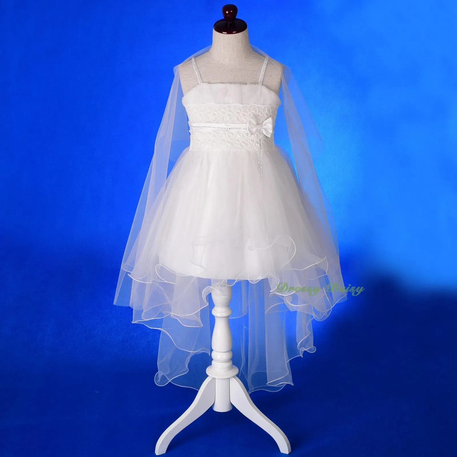 FG339 Diamante Floral Lace Pageant Wedding Flower Girl Dresses w/ Train Size 2-9