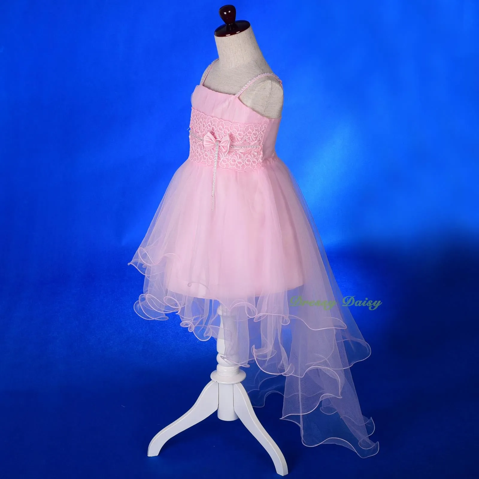 FG339 Diamante Floral Lace Pageant Wedding Flower Girl Dresses w/ Train Size 2-9
