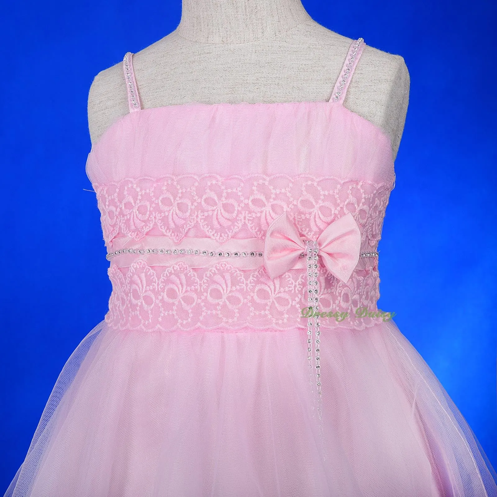 FG339 Diamante Floral Lace Pageant Wedding Flower Girl Dresses w/ Train Size 2-9
