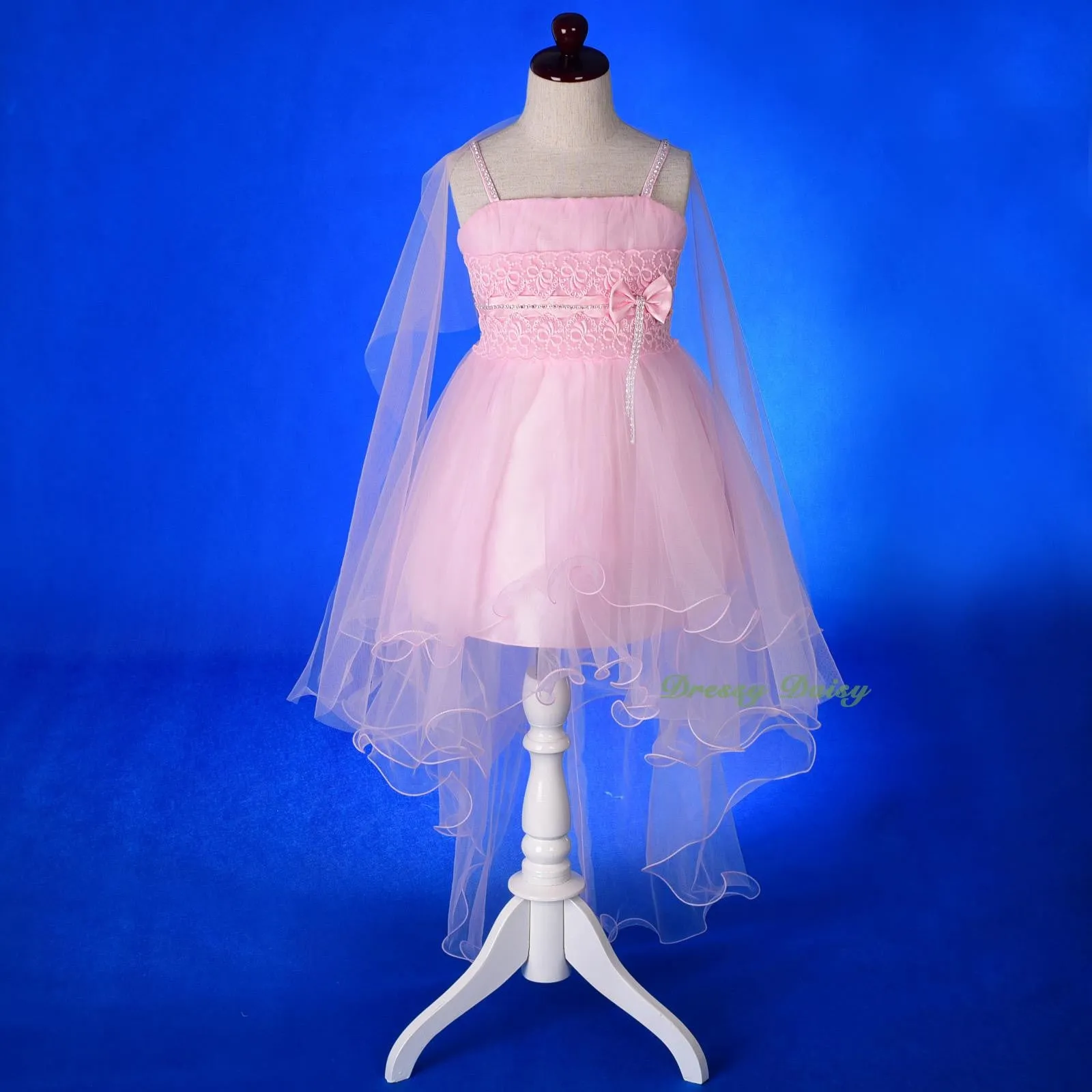 FG339 Diamante Floral Lace Pageant Wedding Flower Girl Dresses w/ Train Size 2-9