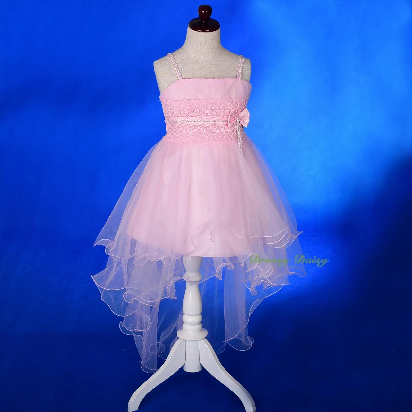 FG339 Diamante Floral Lace Pageant Wedding Flower Girl Dresses w/ Train Size 2-9