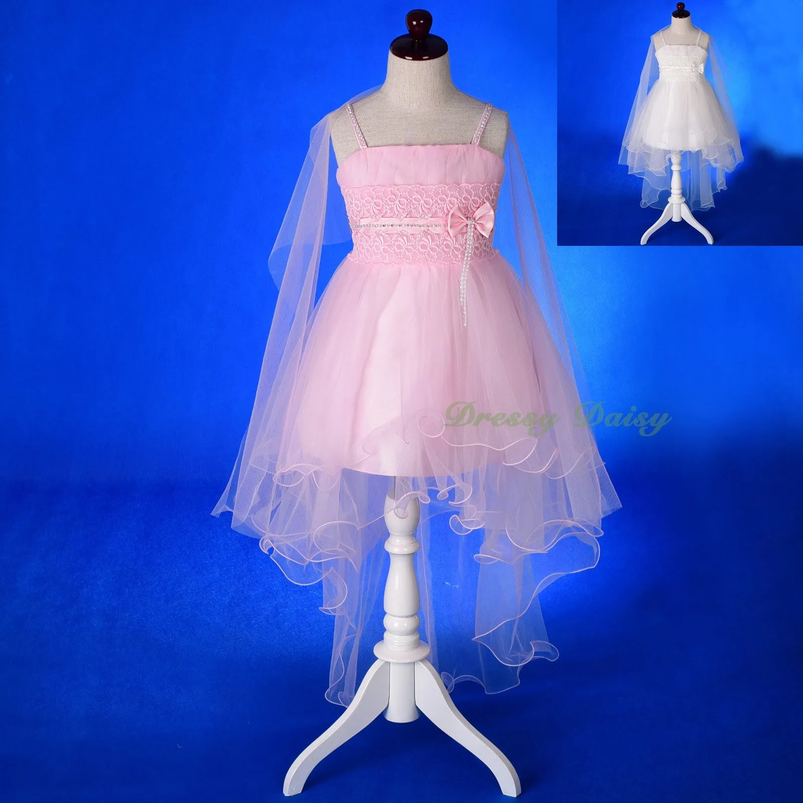 FG339 Diamante Floral Lace Pageant Wedding Flower Girl Dresses w/ Train Size 2-9
