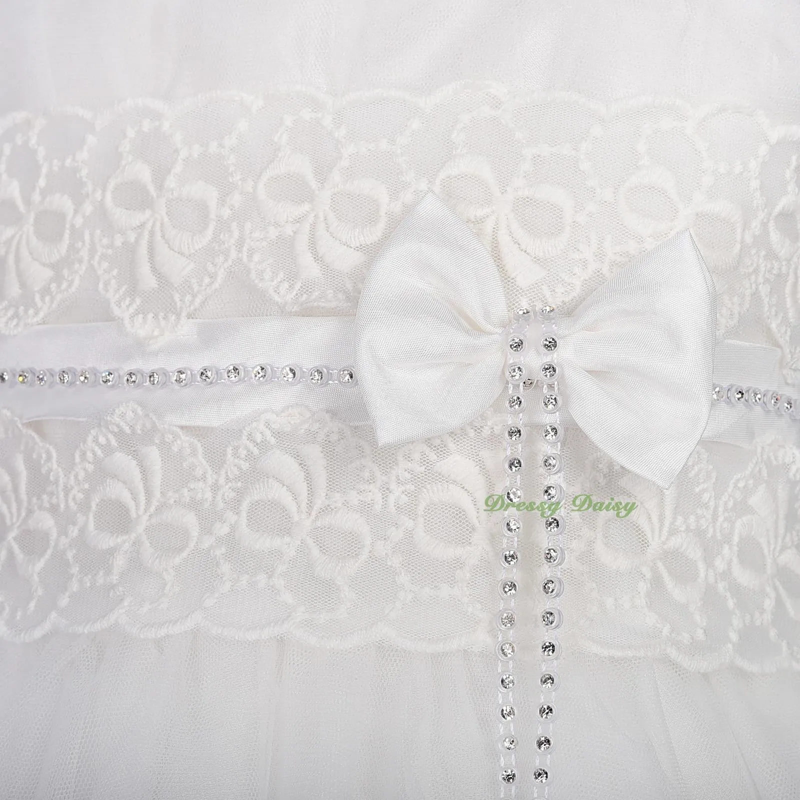 FG339 Diamante Floral Lace Pageant Wedding Flower Girl Dresses w/ Train Size 2-9