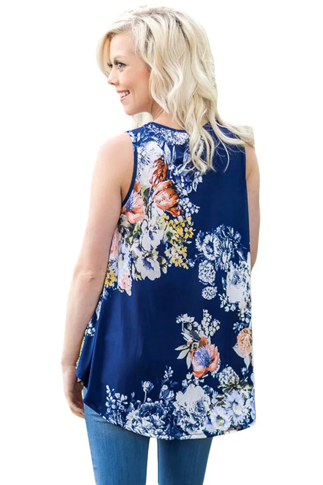 Floral Print High Neck Tank Top (Curvy)