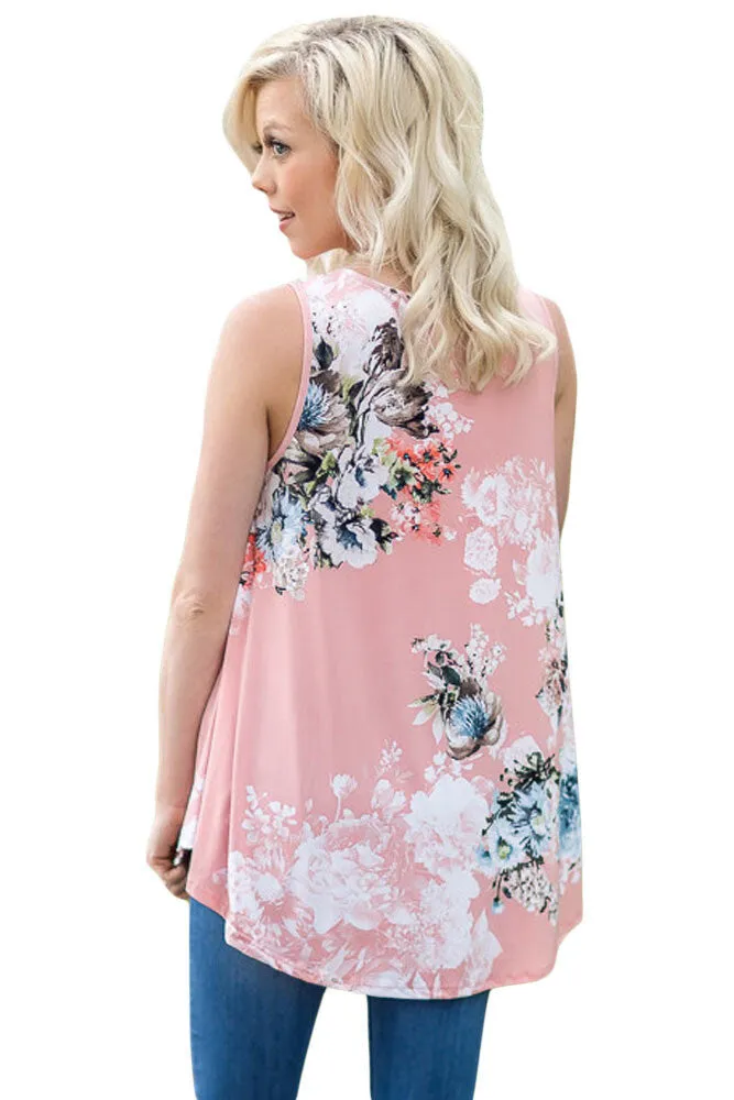 Floral Print High Neck Tank Top (Curvy)