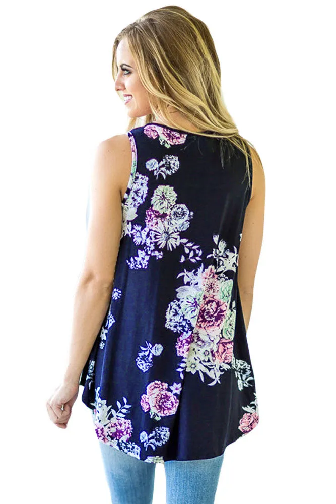 Floral Print High Neck Tank Top (Curvy)