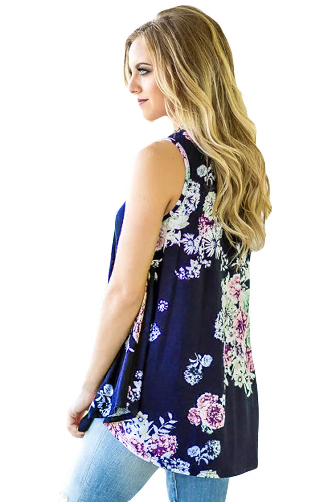 Floral Print High Neck Tank Top (Curvy)