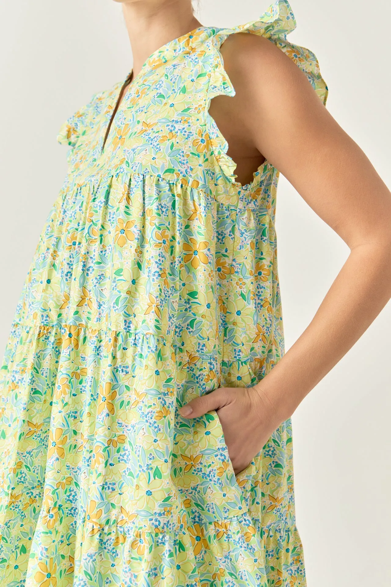 Floral Printed Babydoll V-Neck Mini Dress