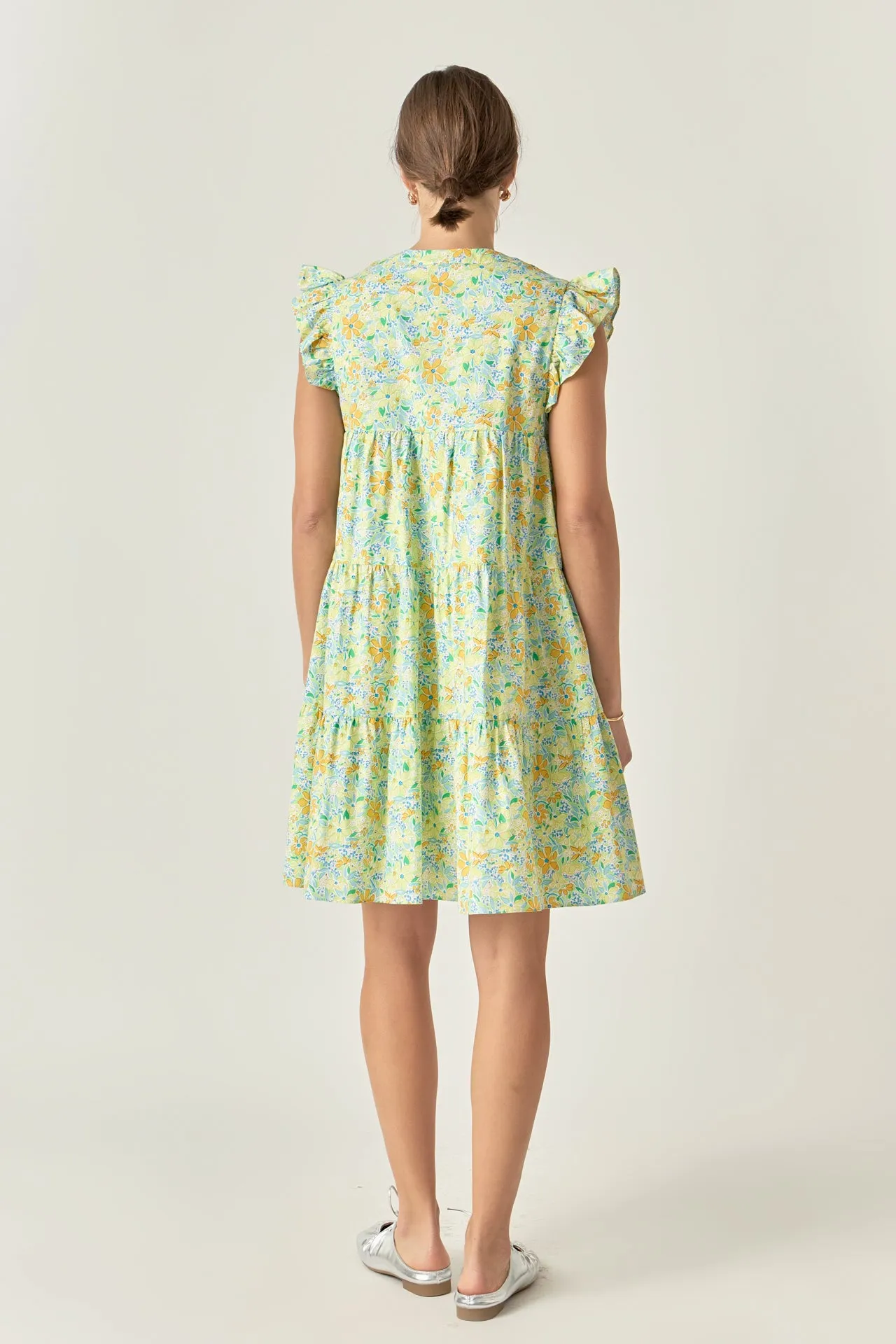 Floral Printed Babydoll V-Neck Mini Dress