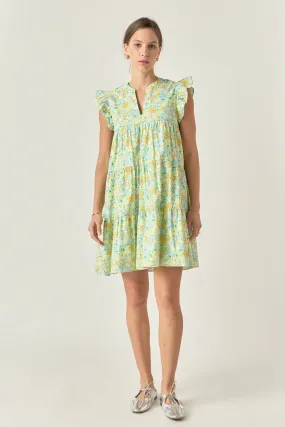 Floral Printed Babydoll V-Neck Mini Dress