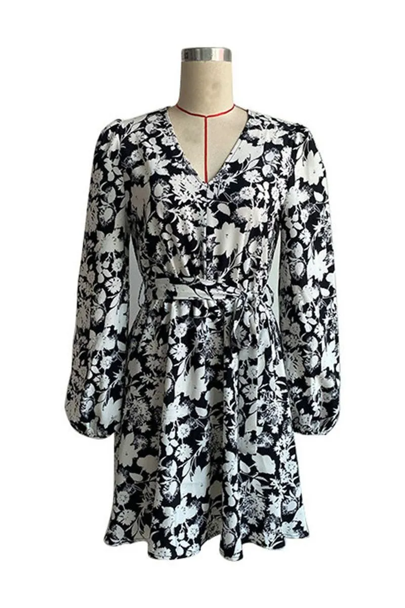 FLORAL PRINTING DRAWSTRING WAIST MIDI DRESS