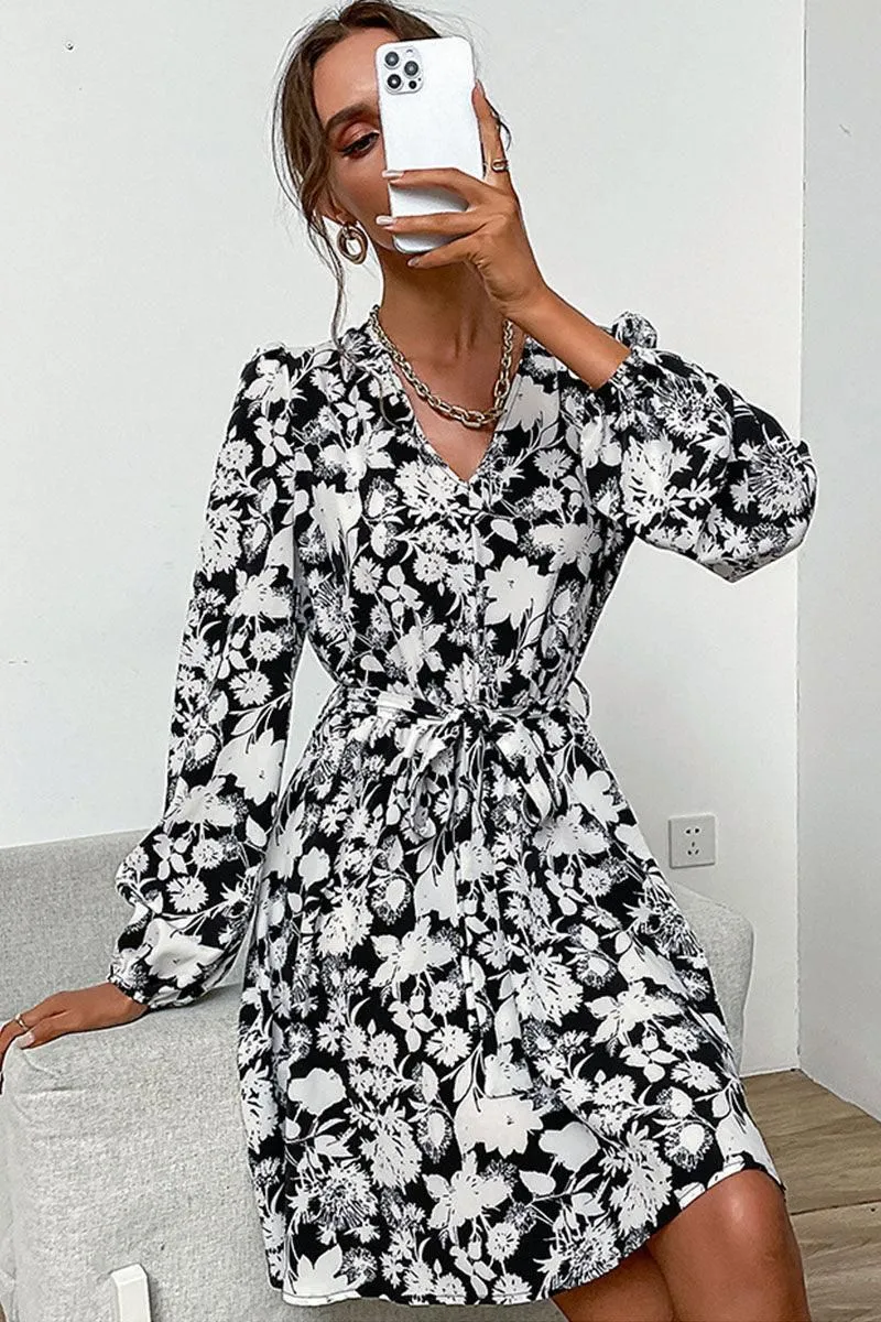 FLORAL PRINTING DRAWSTRING WAIST MIDI DRESS