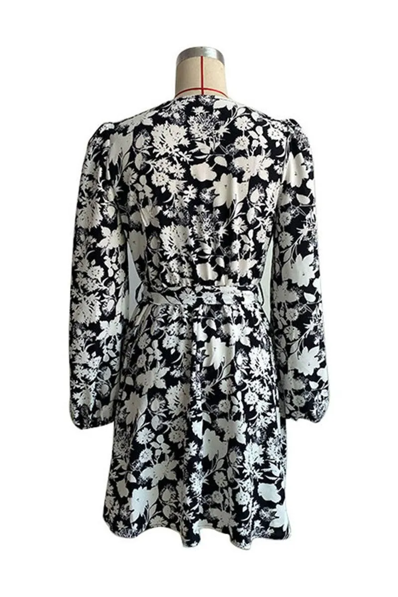 FLORAL PRINTING DRAWSTRING WAIST MIDI DRESS