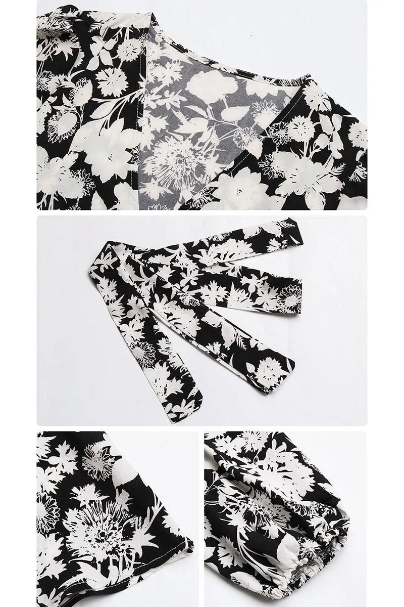 FLORAL PRINTING DRAWSTRING WAIST MIDI DRESS