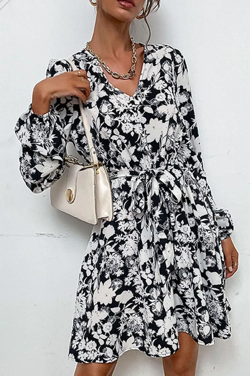FLORAL PRINTING DRAWSTRING WAIST MIDI DRESS