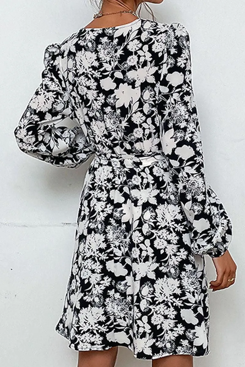FLORAL PRINTING DRAWSTRING WAIST MIDI DRESS