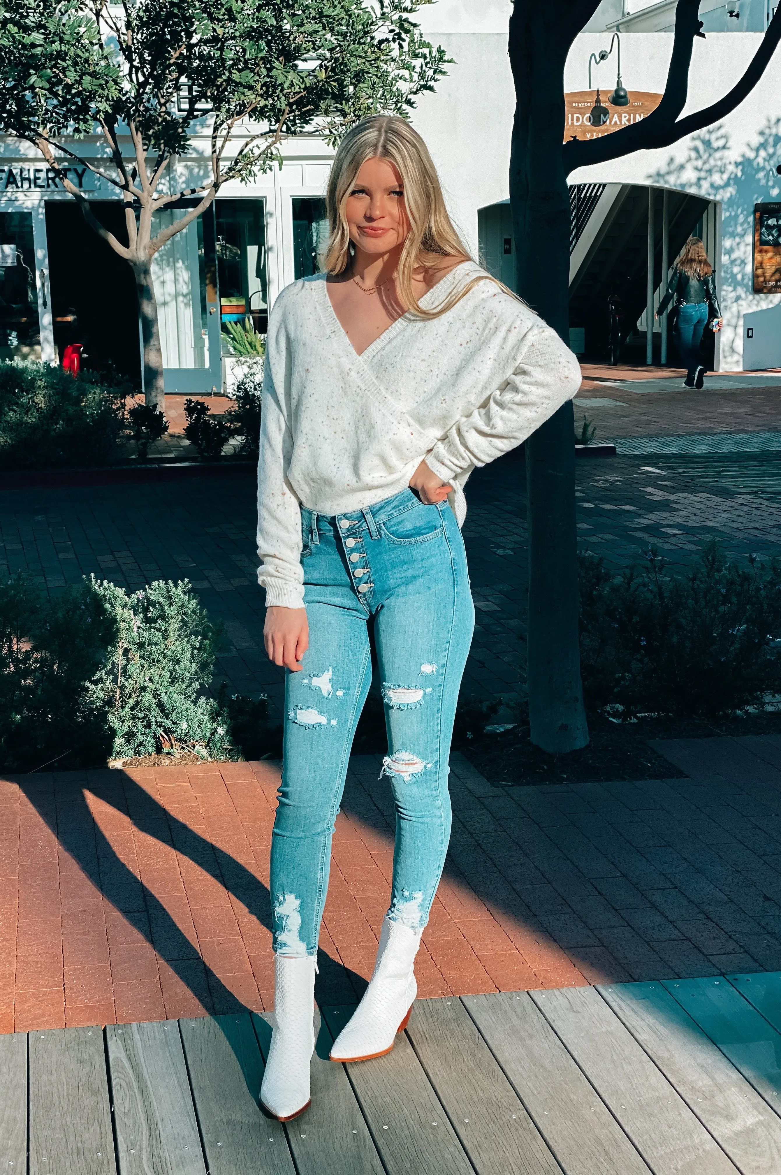 Funfetti Cross Front Sweater White