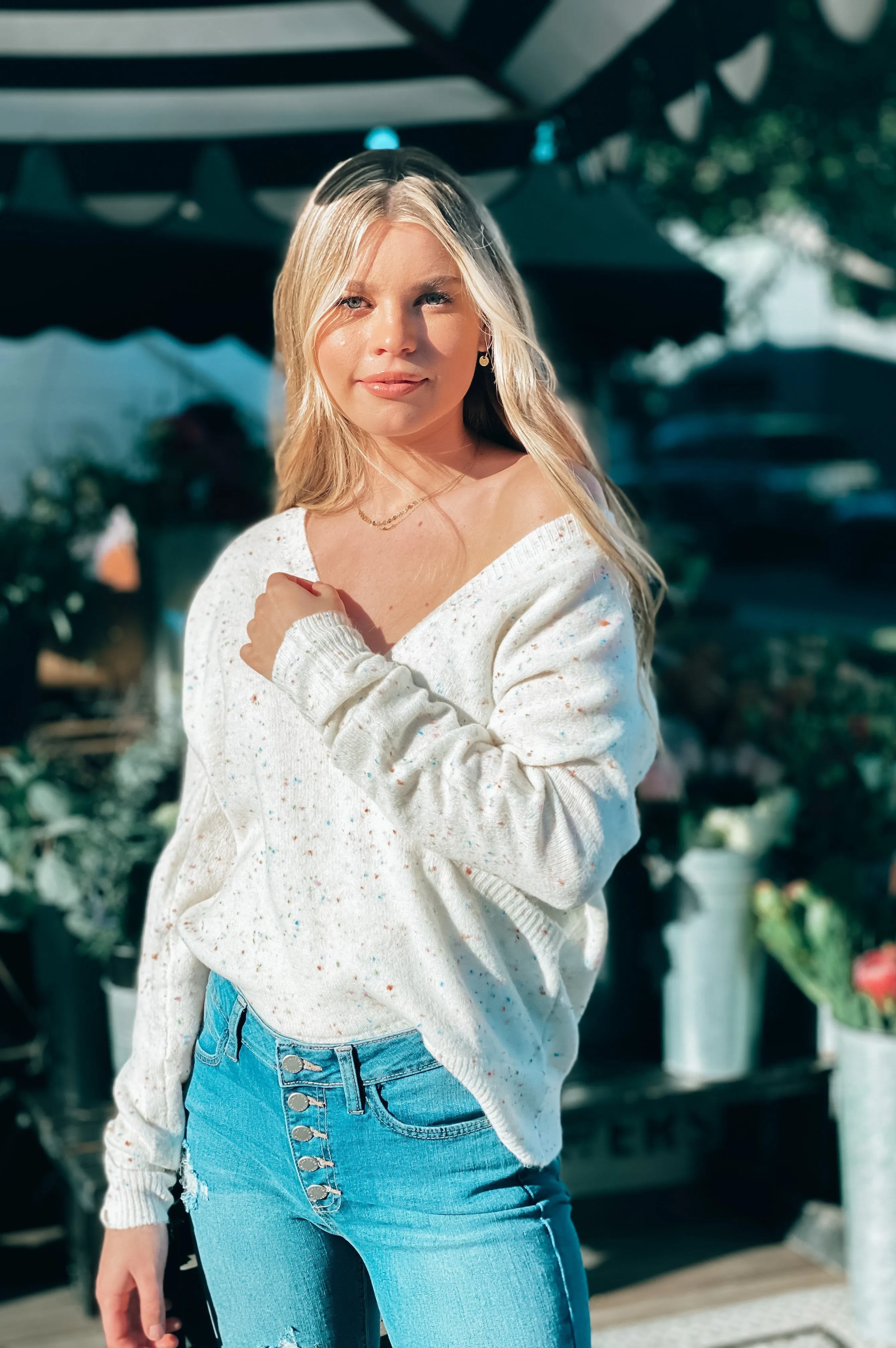 Funfetti Cross Front Sweater White