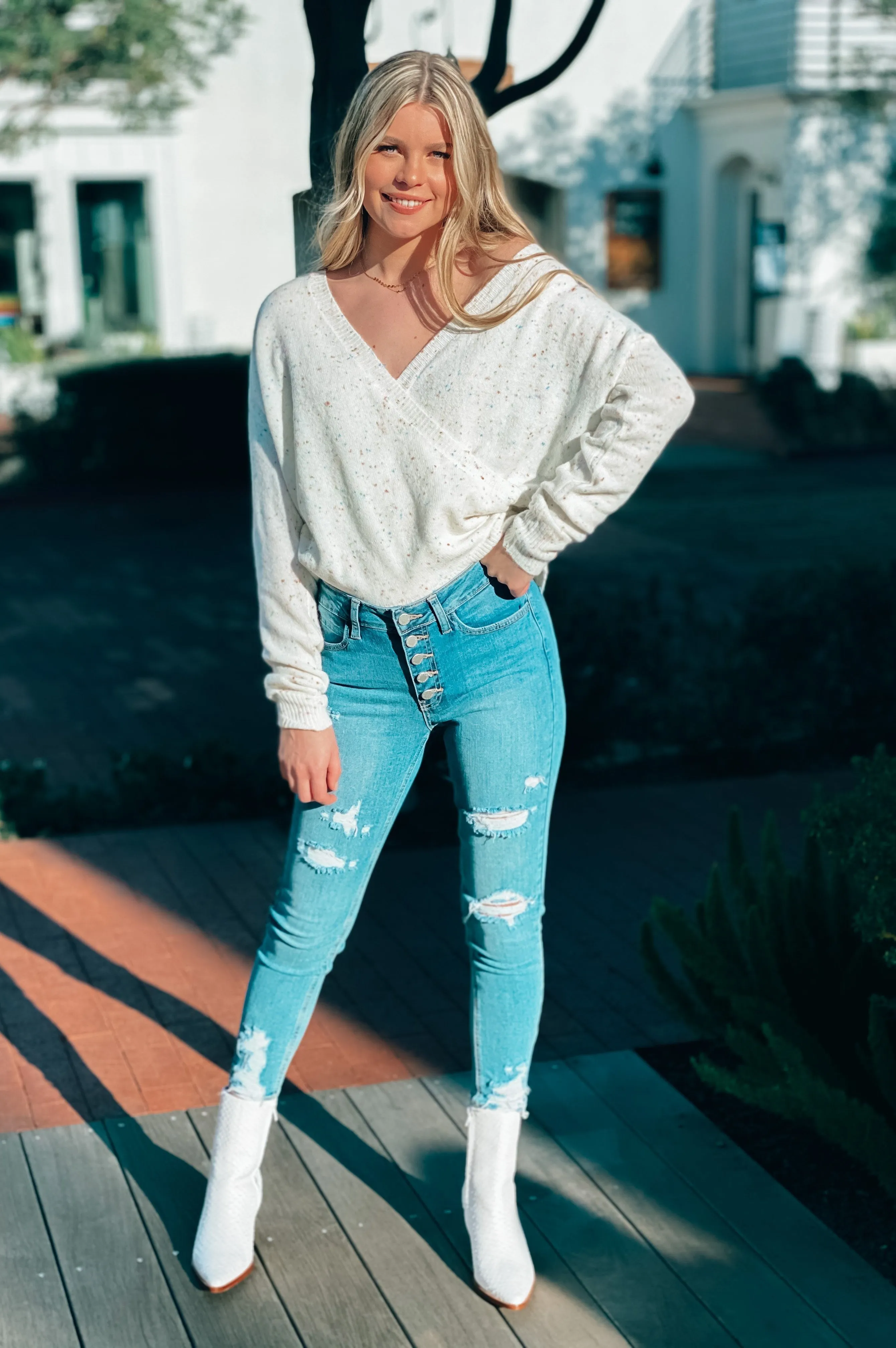 Funfetti Cross Front Sweater White