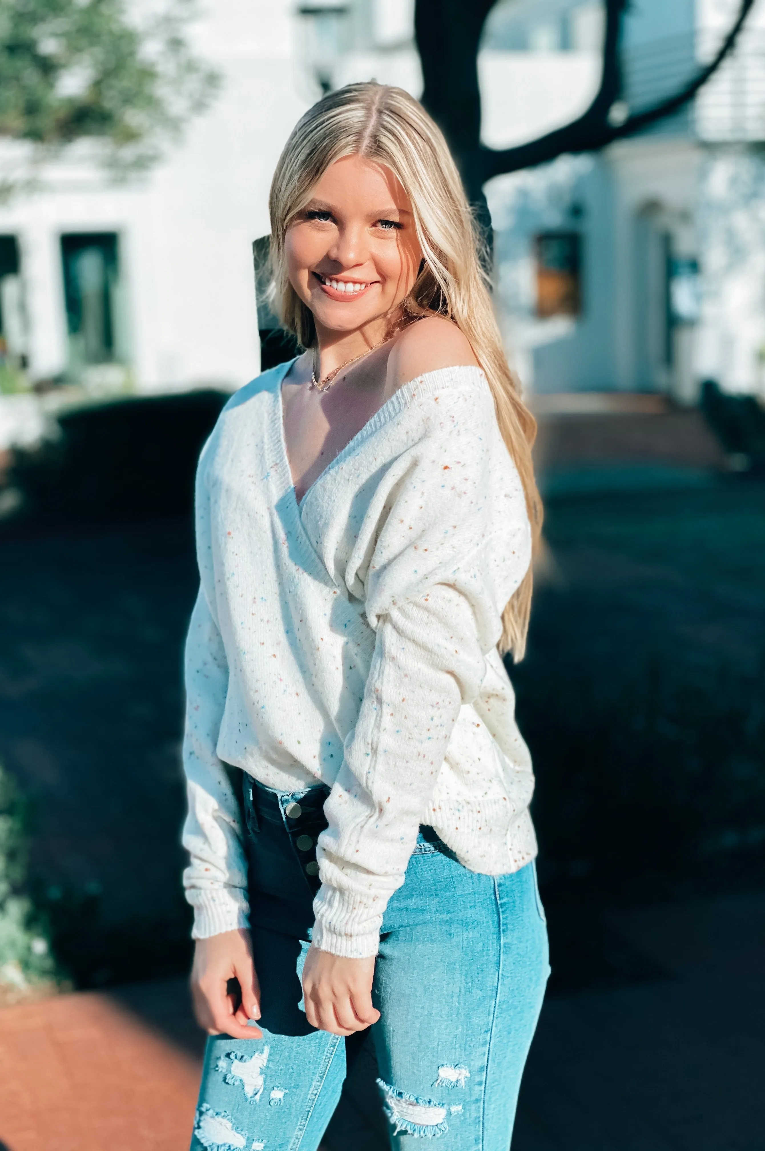 Funfetti Cross Front Sweater White