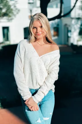 Funfetti Cross Front Sweater White
