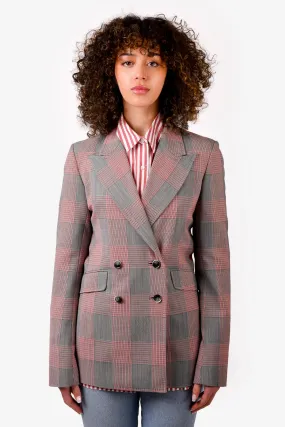 Gabriela Hearst Grey/Red Check Wool Double Breasted Blazer Size 2