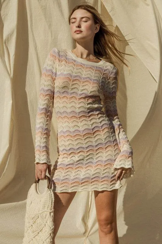 Gilli Round Neck Bell Sleeve Knitted Sweater Mini Dress
